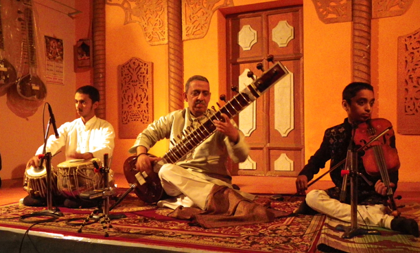 Dr Birendra Nath Mishra, accompanied by his sons Abishek on tabla and Prashantha on violin