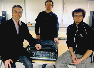 Mikko Palomäki, Tero Hölttä and Optocore support engineer, Maciej Janiszewski