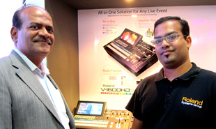 Mr Fernandes of Talentz Oman with NMK’s Moswain Antao, Roland Video Specialist