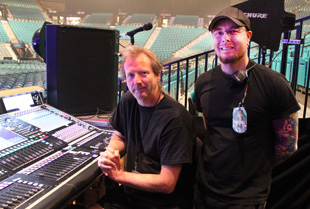 Monitor Engineer Ian Newton and Tom Ford, Audio Stage Technician 