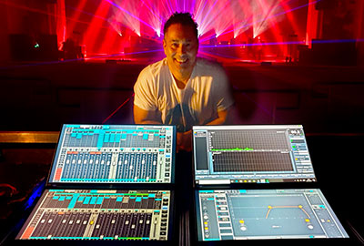 FOH engineer Adam Pendse with Waves eMotion LV1 Live Mixer