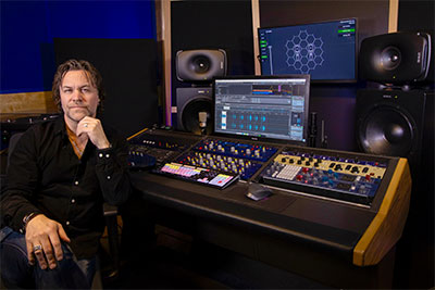 Maxe Axelsson with new Genelec monitoring system at PAMA Records