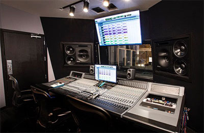 Control Room 1 at The Cutting Room’s West 24th Street facility, featuring Genelec 1234As and 7382A sub, as well as 8030Bs