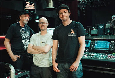 Marek Komenda (FOH for The Mission), Thomas Neidhardt (FOH for Wires & Lights) and Mission monitor engineer Pavol ‘Pogy’ Pogany