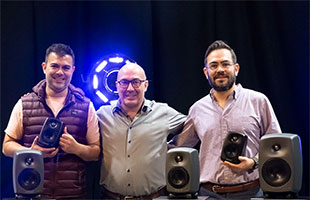 Genelec’s Miguel Dominguez flanked by Jaime Celis and Alejandro Celis of Representaciones de Audio