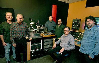 Mastering engineer Chris Bellman, CTO Beno May, and mastering engineers Scott Sedillo, Paul Grundman, Bernie Grundman and Scott Stratton (Pic: David Goggin)