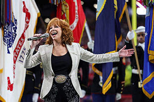 Reba McEntire performs prior to Super Bowl LVIII at the Allegiant Stadium in Las Vegas (Pic: Perry Knotts/Getty Images)