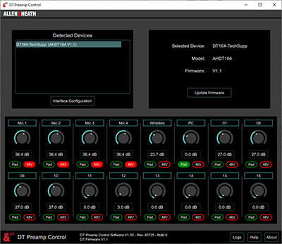 Allen & Heath DT Preamp Control app