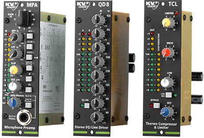 TCL thermo-compressor/limiter; the QD8 stereo 8-band master EQ with line driver; and the MPA microphone preamp