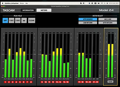 Tascam Model Mixer Settings Panel