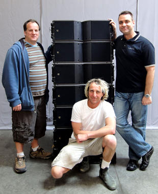 Rat Sound’s Jon Monson and Dave Rat, plus L-Acoustics’ Dave Weidenhoffer with Kara enclosures Rat Sound’s Jon Monson and Dave Rat, plus L-Acoustics’ Dave Weidenhoffer with Kara enclosures