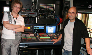 Marie-Paule Dauphin, manager of Gustave Eiffel room, with sound engineer Alain Phillipon