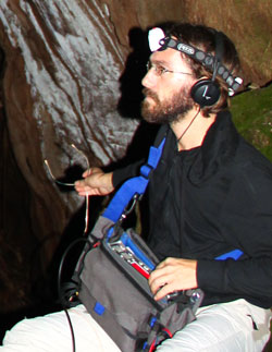 David Monacchi recording in the Rainforest