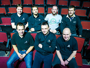 The crew: (back) Dave Kay, Sam Proctor, Marc Peers, Richard Nicholson (front) Chris Neary, Ian Tomlinson, Chris Richardson (Pic: Michael Cusick) Del Amitri crew