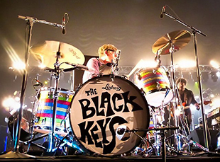 Patrick Carney with Sennheiser and Neumann mics on drum kit (Pic: Chris Isaac) Black Keys