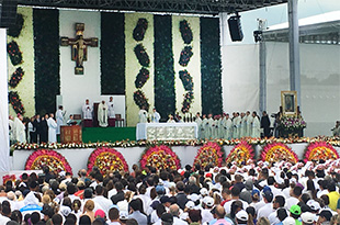 Pope Francis speaks at the Olaya Herrera Airport