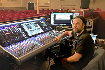 FOH engineer Jamie Landry at SSL L500