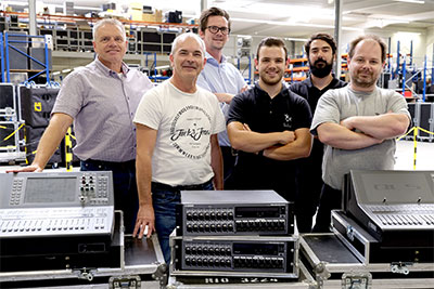 Dominic De Gruyter, Owner and CEO of PFL (left) with other audio staff