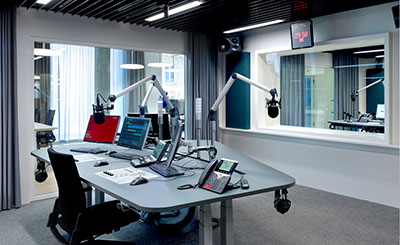 Radio production room at SRF's new Studio Basel