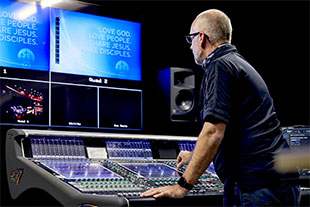Paragon 360’s Mark Coble at the DiGiCo Quantum7 in the broadcast control room