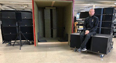 CT Northern Europe’s Ola Bigélius next to the company’s ‘boombox’ where all loudspeakers are measured after being used on an event