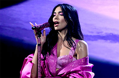 Dua Lipa performing at the 2021 Grammy Awards