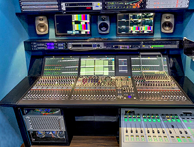 Lawo mc²56 MkIII audio production console and ruby broadcast mixer in the Jiangsu OB