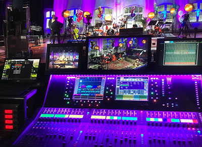 dLive S7000 surface at Vernissa in Vantaa Finland, set up to mix a livestreamed performance