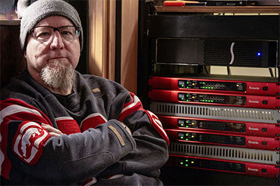  Garth Richardson with rack of Focusrite RedNet interfaces