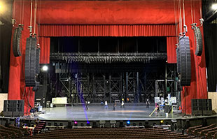 Auditorio Nacional’s main hall with hangs of L-Acoustics K1 and K2 with K1-SB subs flown behind and K2 out fill.