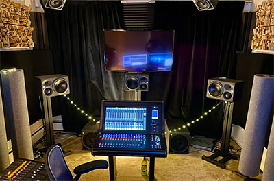 Harris' state of the art mixing environment in Burlington, featuring Neumann monitors