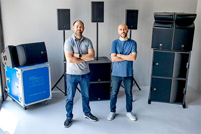 Level AV’s Daniel Ball and Hassan Alwan with a selection of L-Acoustics equipment