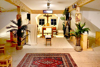 The chapel is one of the many rooms in the farmhouse that is equipped for audio