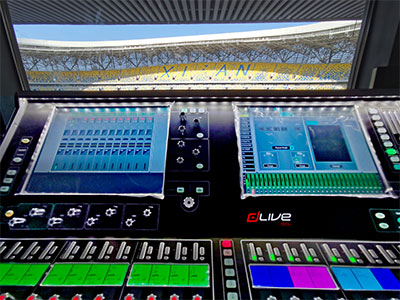 dLive C3500 Control Surface overlooking the 60,000 capacity stadium