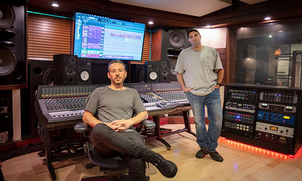 Alessio Casalini and Ricky Hosn with Quad's New Neve Genesys Black Console
