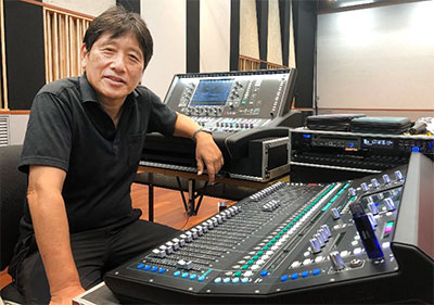 Oizuru Osamu, President and CEO of Hibino Intersound, with Allen & Heath dLive and SQ mixers.
