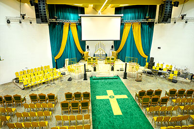 Love of Christ Generation’s main auditorium with Kara, Kiva II and KS28 for the main PA, with Syva, and Syva Low front fill