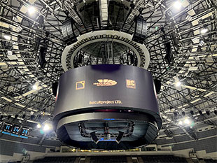 L-Acoustics K2 hangs positioned above the central video cube with A15 below