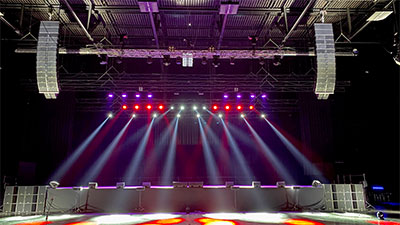 Grand Arena’s main system comprises L-Acoustics K2 and Kara II main hangs, Kara II out-fill and K1-SB subs, with Kiva II for front-fill. Ground-stacked KS28 subs deliver low end, with X12 for stage monitoring