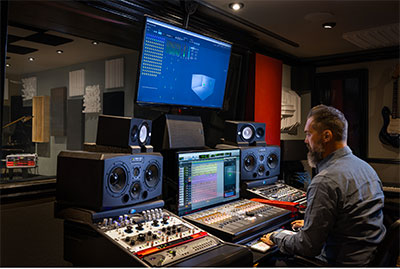 Kenny Kaiser, shown working in his newly Dolby Atmos®-equipped Working Title Recording Studios, featuring Red and RedNet gear from Focusrite