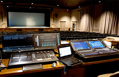 The audiovisual control center at the Simpsonville Arts Center 