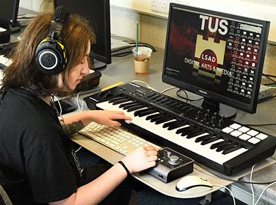 TUS student working with one the the Audient iD4 (MkII) interfaces