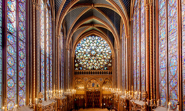 Sainte-Chapelle church in Paris, home to Robert Wilson's Gloria immersive sound installation