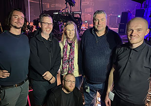 PA Techs Luca Segre and Fergus Mount; Monitor Engineer Grace Howat; FOH Engineer Ben Findlay; PA System Tech, Callum Rogers; Stage Tech and Audio Crew Chief Chad Chadwick