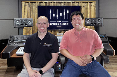 Lead PhantomFocus Installation Engineer Adam David Smith with The Workshop owner Pablo Vega