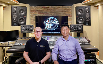 Installation Engineer Adam David Smith and Studio 78 house engineer and manager Daewoo Kim, in front of the Dual PhantomFocus Monitor System