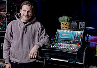 Monitor engineer Samuel Chadwick with Allen & Heath dLive C1500