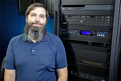 Richard Bopp with the Tascam SS-CDR250N two-channel networking CD/Media recorder.