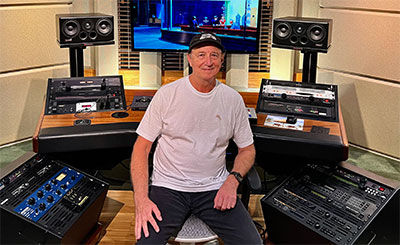 Bullock sits in front of the new PFM UHD-1000p Mk II Master Reference Monitors