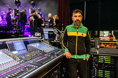 Monitor engineer Ilias Andrianatos (Pic: Tom Martin)